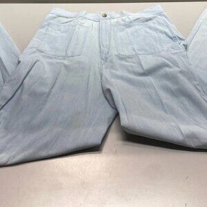 Ralph Lauren Women's Pants Chambray Blue Size 14 Cotton Wide Leg Pleated Waist